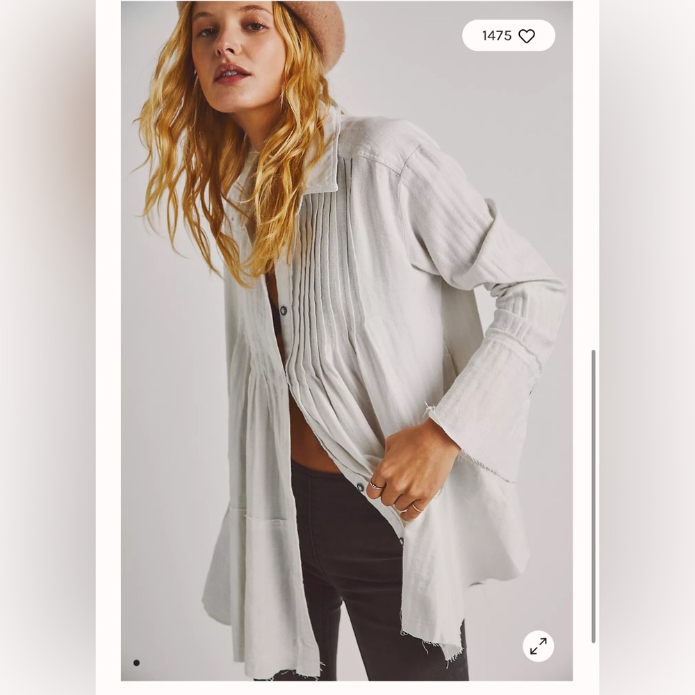We the free brooks pintuck Women's White Button-Up Top boho prairie size XS